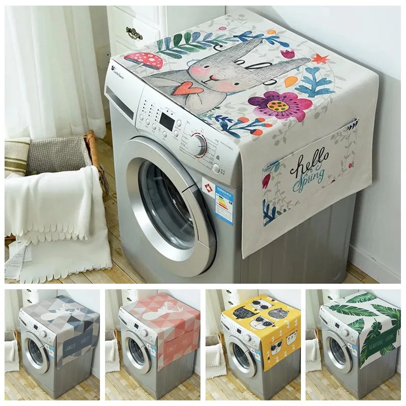 

Geometric Rhombus Dust Covers Washing Machine Covers Refrigerator Dust with Pocket Cotton Linen Dust Covers Home Cleaning