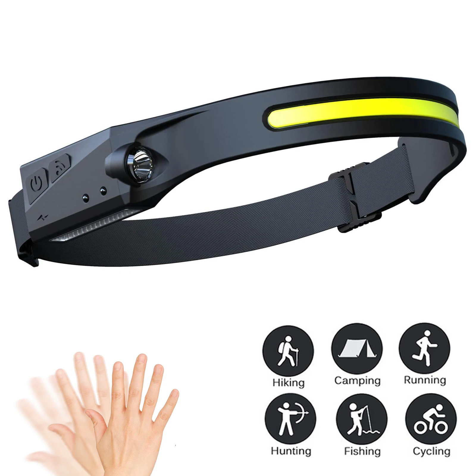 

COB LED Headlamp Sensor Headlight with Built-in Battery Flashlight USB Rechargeable Head Lamp Torch 350 Lumens Work Light
