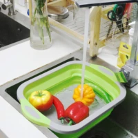 folding chopping foldable cutting board fruits vegetables wash drain silicone storage basket kitchen organizer basin dish tub
