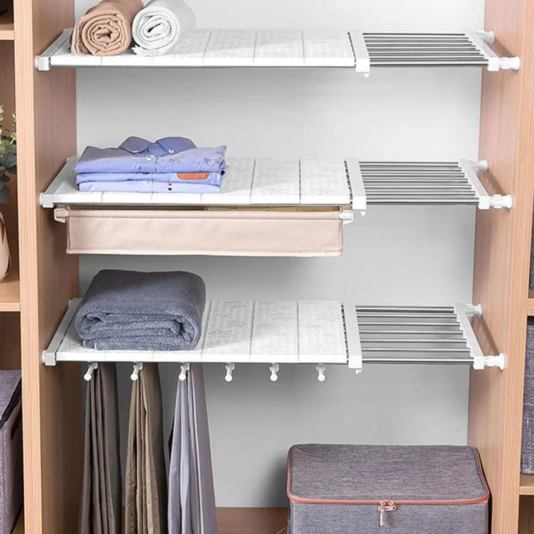 

Wall-mounted kitchen racks Adjustable closet storage racks space-saving wardrobe decoration shelves perforated layered storage
