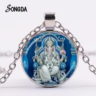 Ожерелье со слоном Будды Ганеша, индуистский слон, Властелин медитация в позе лотоса, духовный кулон из стекла, Длинная цепочка 4 цветов, ювелирное изделие