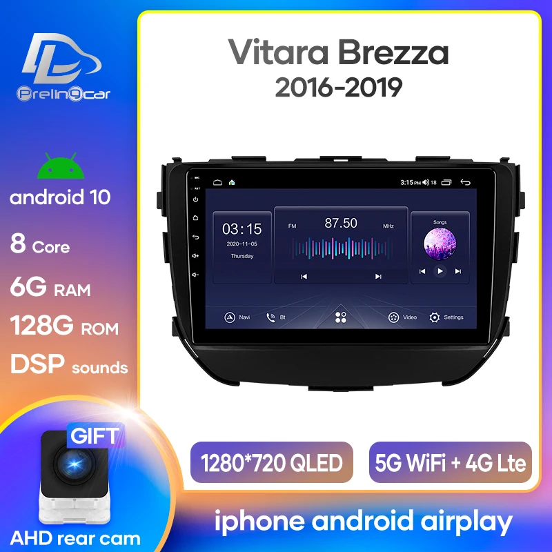 Автомагнитола Prelingcar на Android 10 для Suzuki Vitara Brezza 2016 2017 2018 мультимедийный видеоплеер с