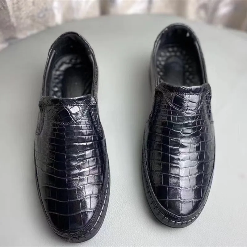 comprar Unissex Estilo Autêntico Real Crocodilo Barriga Pele Preto Casual Tênis Genuíno Couro De Jacaré Masculino Deslizamento-em Sapatos De Loafer