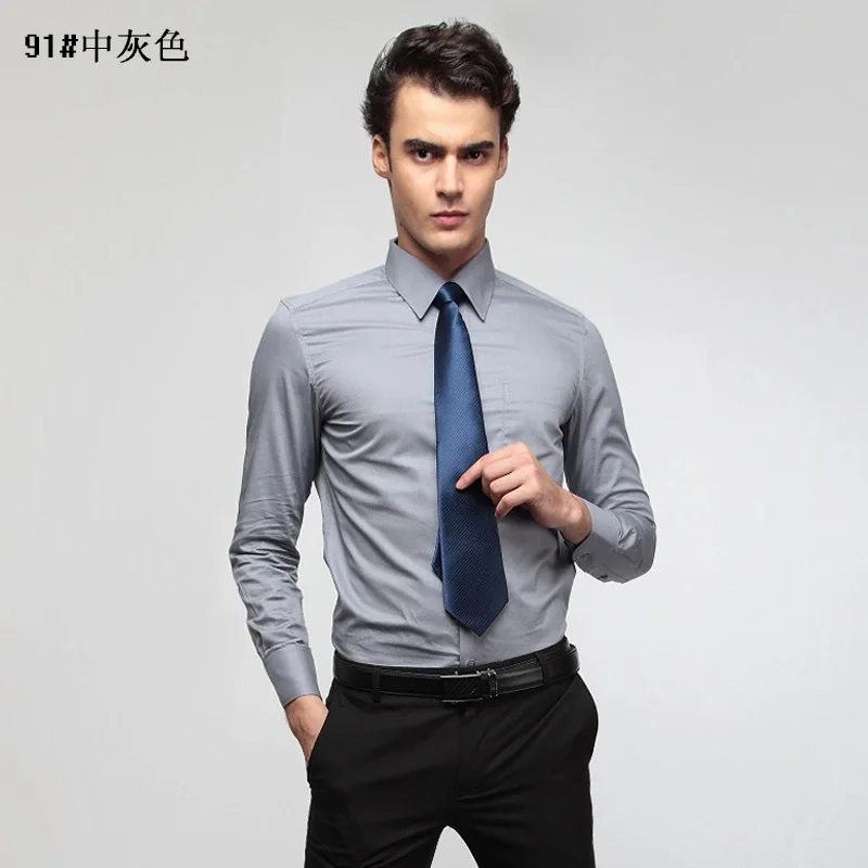 

Medium gray men's new Slim Fit Shirt business leisure professional dress solid color long sleeve shirt