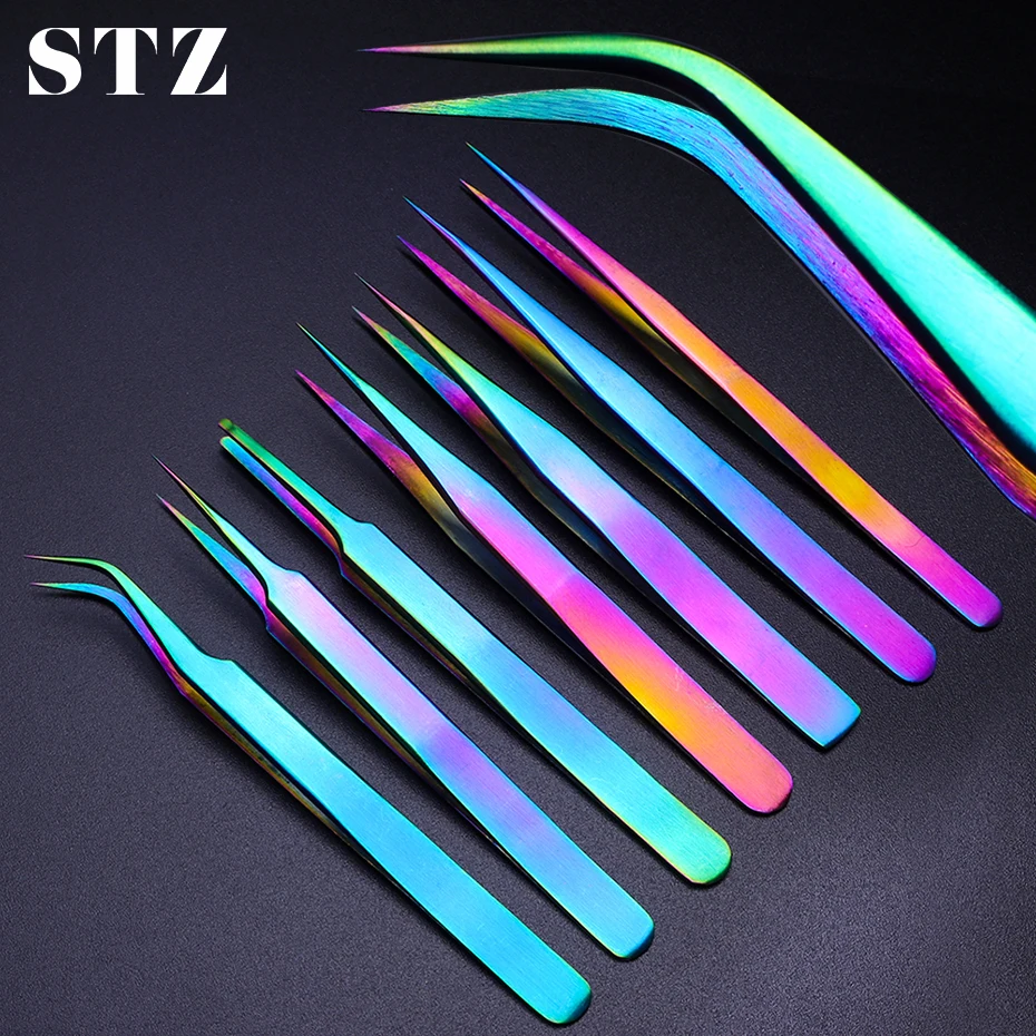 STZ 7 шт. хамелеон ресницы для наращивания пинцет бровей нержавеющая сталь клипер
