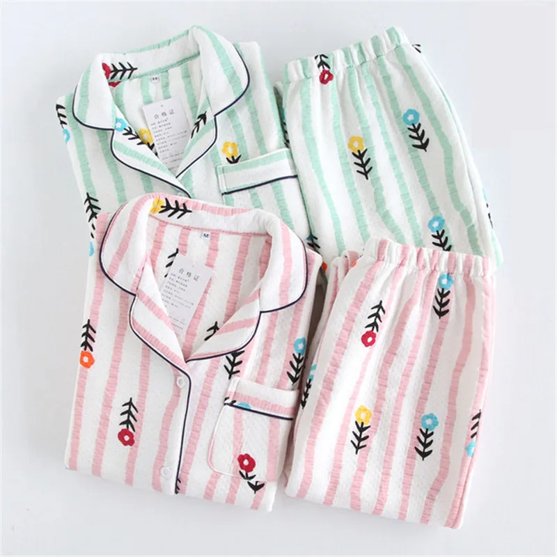 Пижама из 100% хлопка Женская с длинным рукавом Толстая стеганая Повседневная