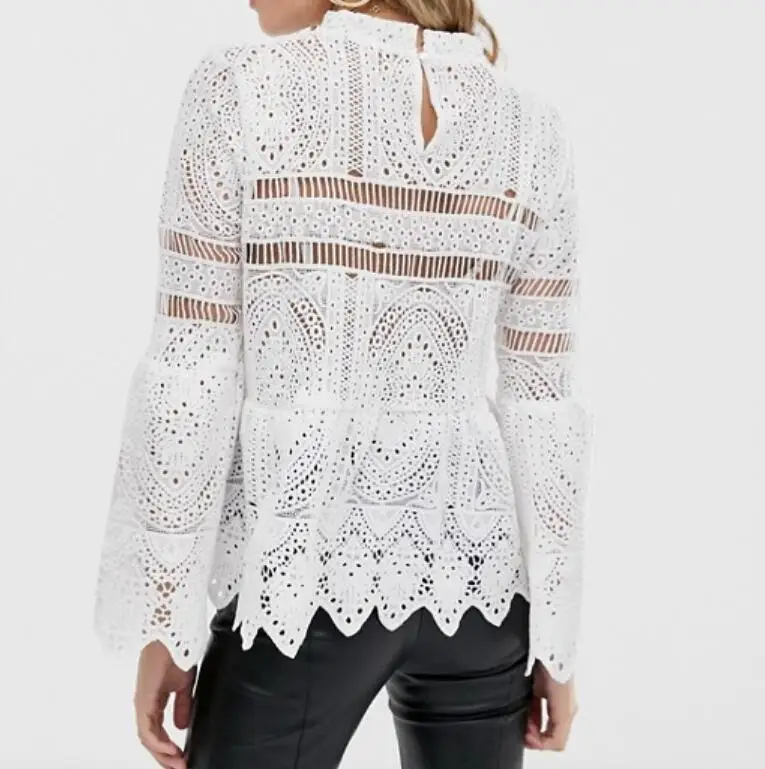 2019 Casual Women Sexy Lace Tunic Hollow Tops Tee Blouse Long Sleeve Irregular Hem Patry Blusas Beach Ladies Shirt | Женская одежда