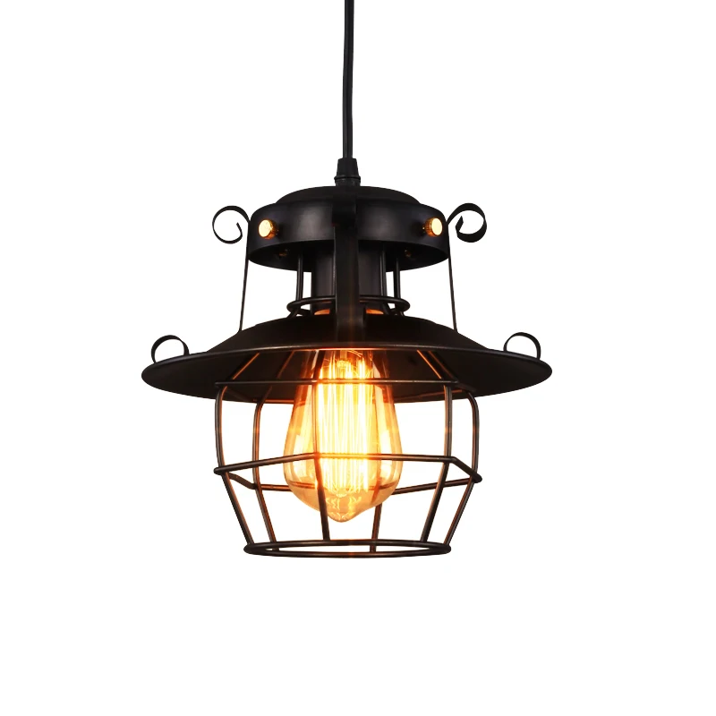 Vintage Cage Pendant Lights Retro Industrial Style LED Hanging Lamp For Bar Counter Restaurant Iron Living Room Decoration Light