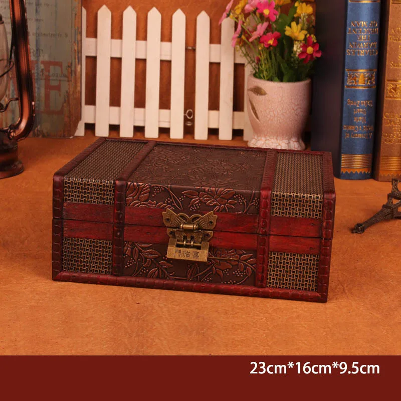 Vintage Lock Decorative Trinket Chest Jewelry Storage Box Handmade Classic Wooden Treasure Case Organizer |