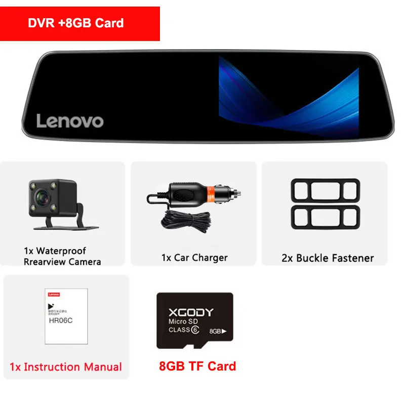 DVR Add 8GB Оригинальное lenovo 4,3 ''зеркало заднего вида с 16 Гб TF камерой, видеорегистратор Full HD 1080P ips, сенсорный экран, ночное видение, Автомобильные видеорегистраторы, видеорегистраторы - Название цвета: DVR Add 8GB