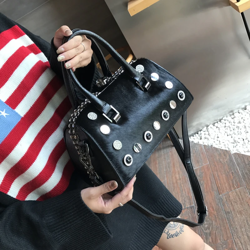 Сумка из конского волоса женская сумка через плечо натуральная кожа Бостон сумки