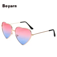 boyarn heart shaped sunglasses metal reflective lenes men mirror sun glasses uv400 women brand designer ladies goggle alloy