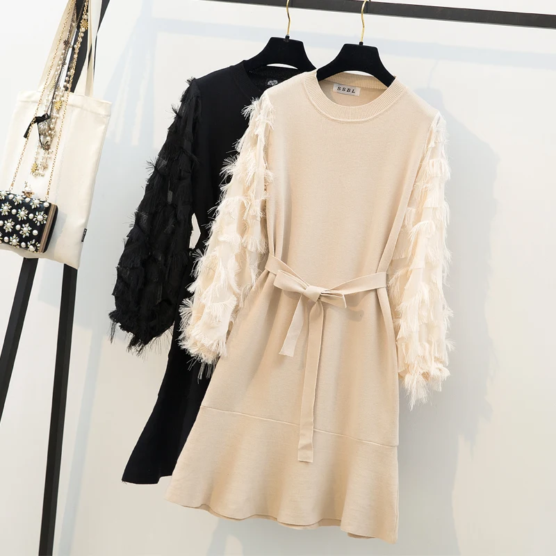 Женский костюм с рукавом-фонариком платье для полных женщин большого размера на