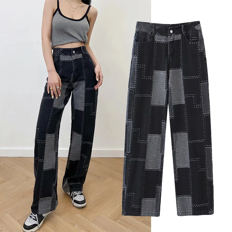 

WESAY JESI 2021Summer New Straight Jeans Female Ins Tide Loose Wild High Street Style Black Gray Irregular High Waist Soft Pants