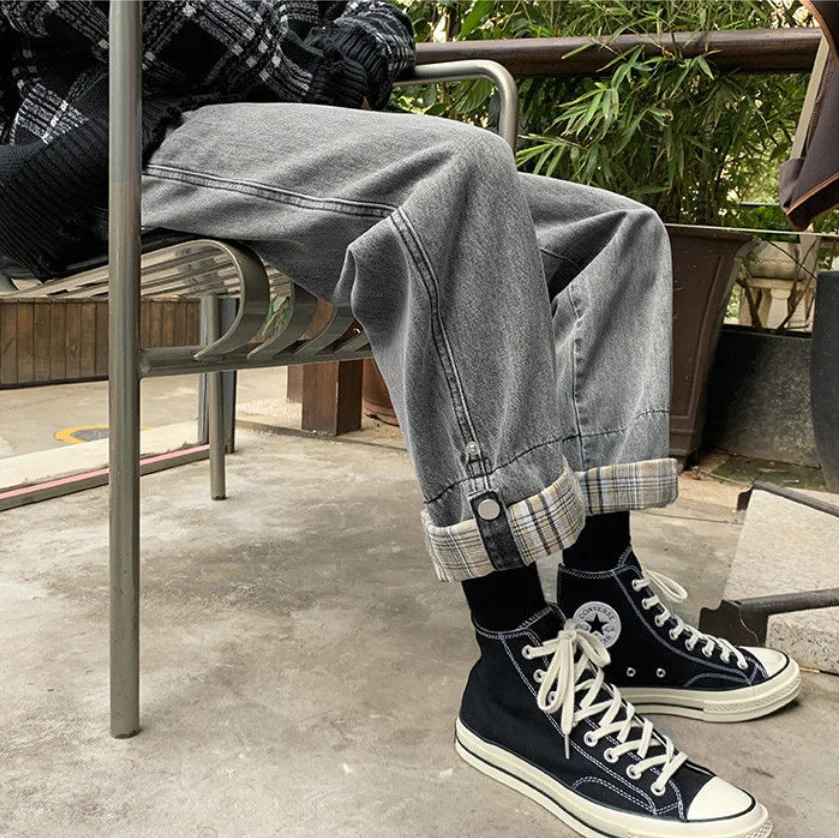 

Jeans Men's Korean Style Loose Hong Kong Style Retro ins Trend Joker Pants Straight Broad Legs Pants