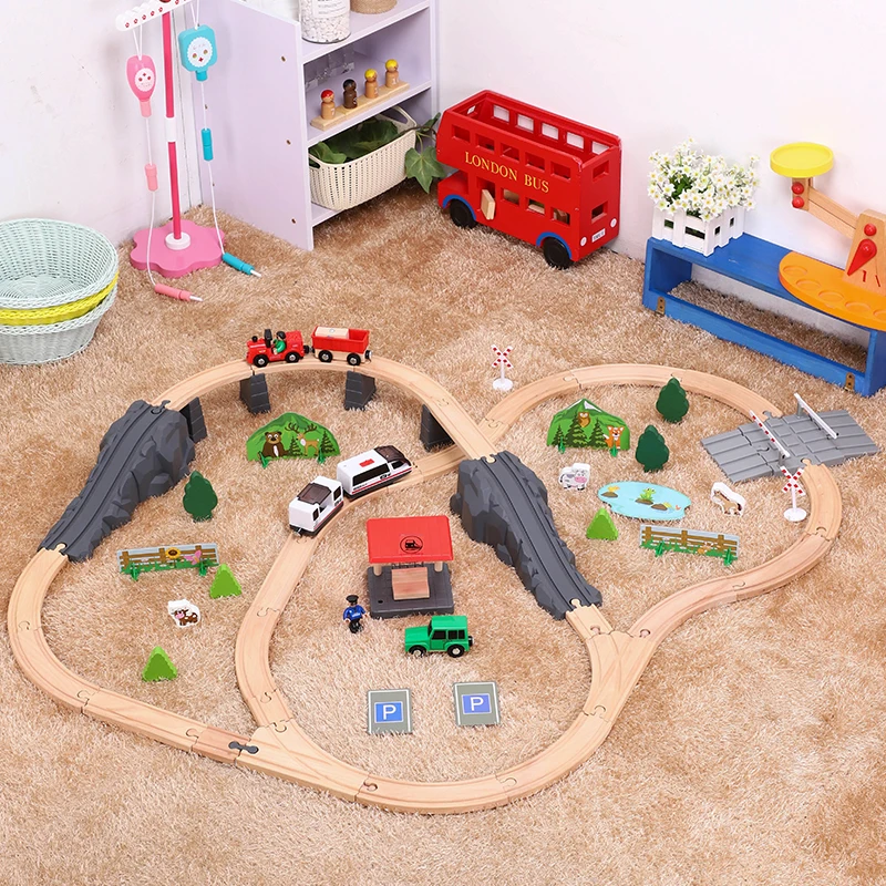 

Деревянный трек поезд Собранный трек строительный блок игрушка лесная сцена трек набор слот Пазлы ранняя развивающая игрушка для детей
