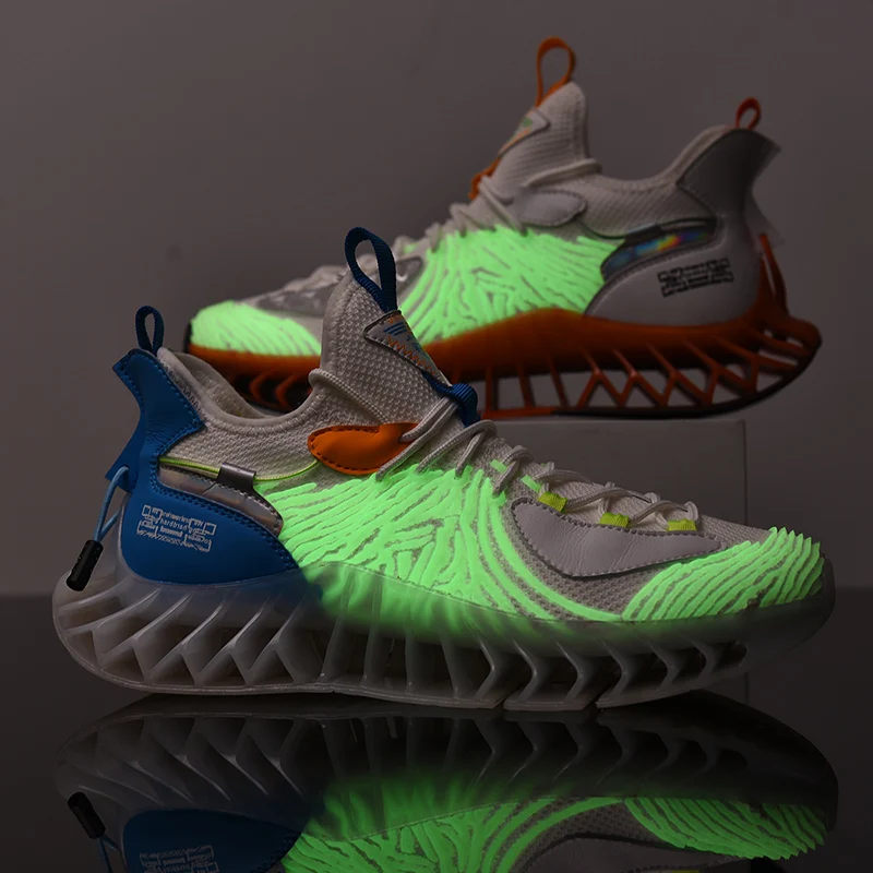 

Trendy Men Blade Shoes Luminous Casual Breathable Outdoor Sports Shoes Non-Slip Walking Sneakers Flying Woven Zapatos Hombre
