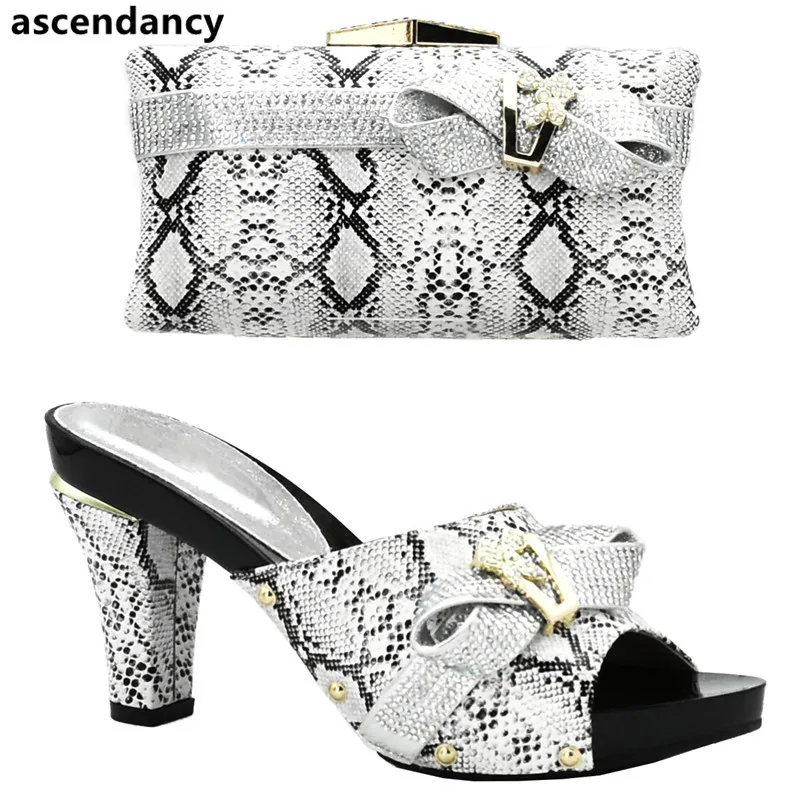 Latest Matching Shoes and Bag Set In Heels Italian with Decorated Rhinestone Italy | Обувь