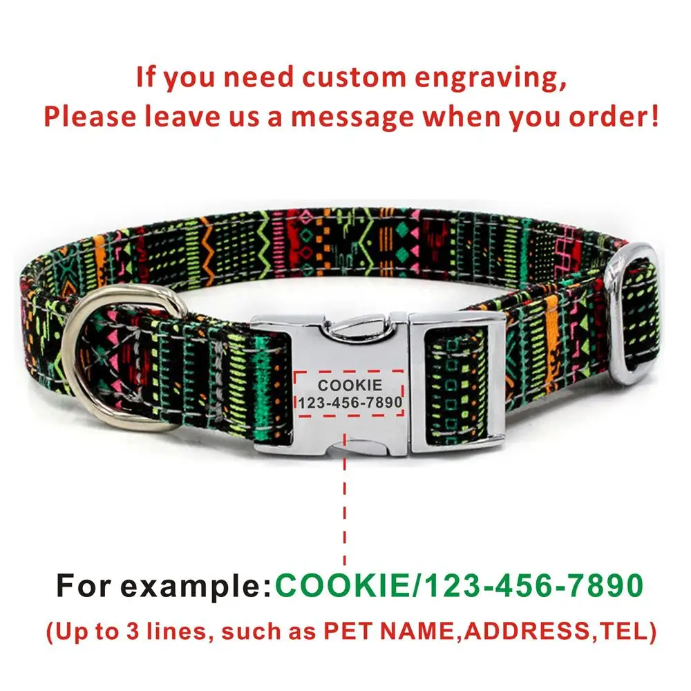 Ошейник для собак на заказ в богемном стиле парусиновая бирка с именем щенка и