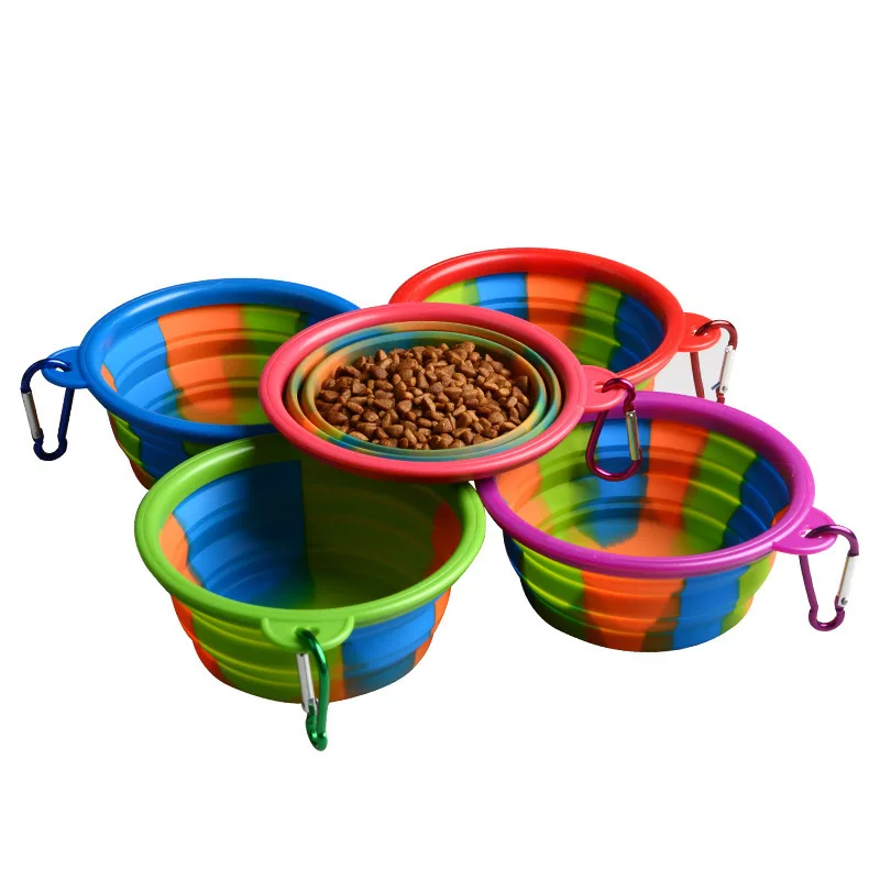 

50pcs Camouflage Dog Bowl with Hook Silicone Folding Bowls Pet Food Feeders Outdoor Foldable Dog Pet Bowls WB2625