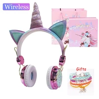 unicorn headphones children girl kid wireless headphones headset with mic blue tooth 5 0 for cell phone computer christmas gifts