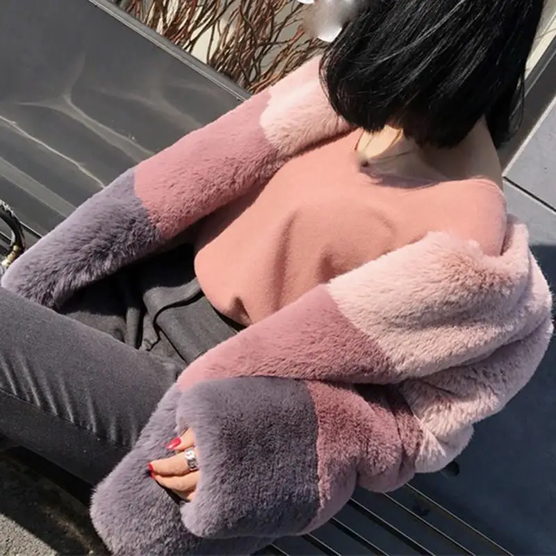 Новые зимние женские короткие куртки из искусственного меха, толстые теплые меховые полосатые теплые плюшевые пальто с круглым вырезом и длинным рукавом, меховые пальто