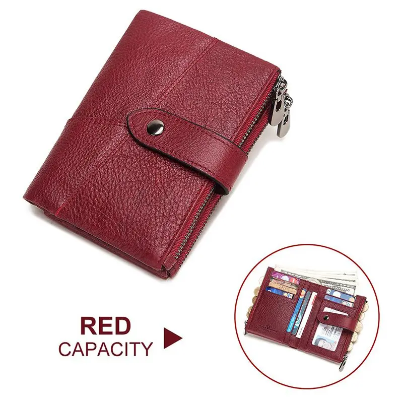 Red M GZCZ RFID кошелек из натуральной кожи для мужчин Crazy Horse кошельки короткий кошелек для монет мужская сумка для денег качественный дизайнерский мини-кошелек - Цвет: Red M