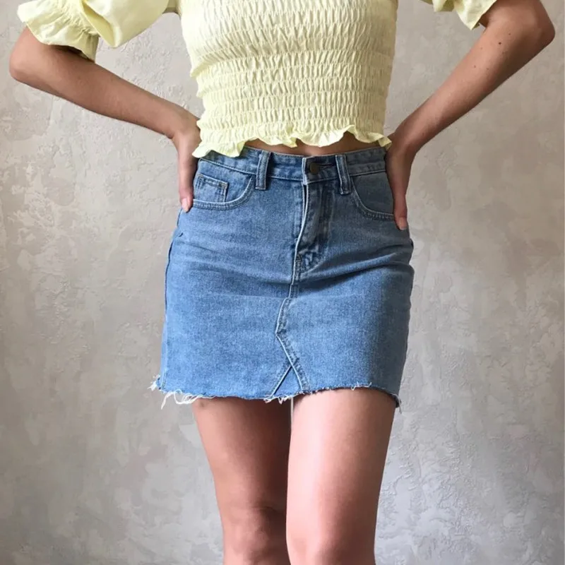 

Women Summer Fashion High Waist Skirts Womens Pockets Button Denim Skirt Female Saias New All-matched Casual Jeans Skirt