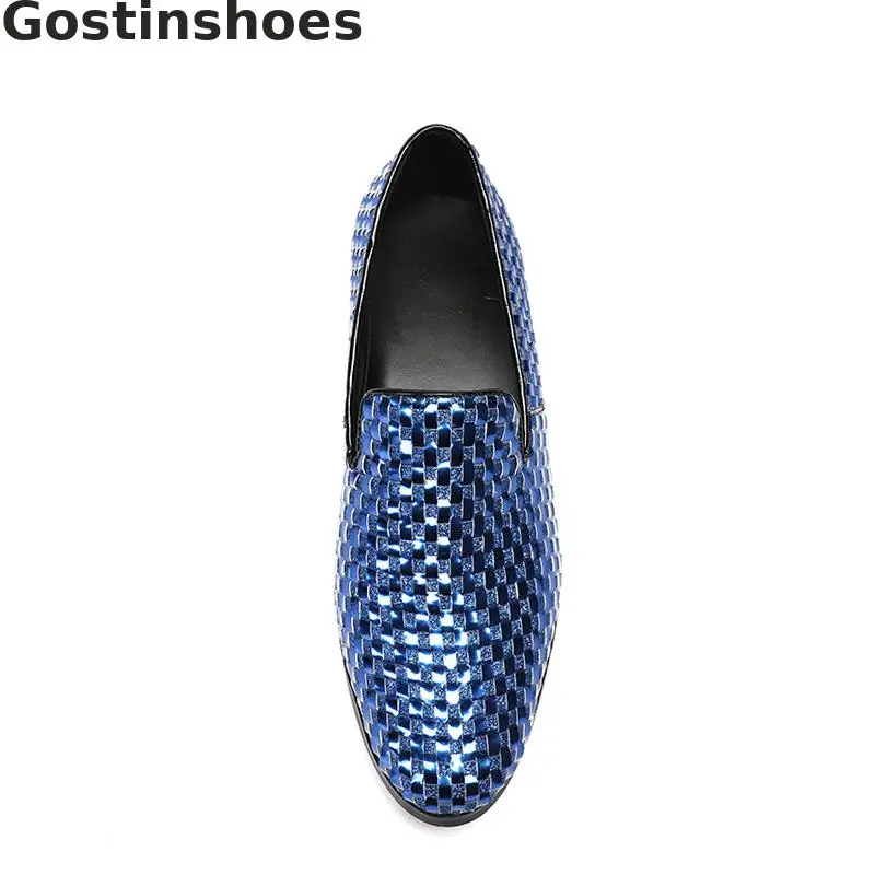 Синяя обувь из натуральной кожи ручной работы Модные мужские повседневные