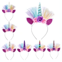 cute girls flower unicorn headbands children cat ears headwear photo props party hair hoop hairbands kids hair accessories