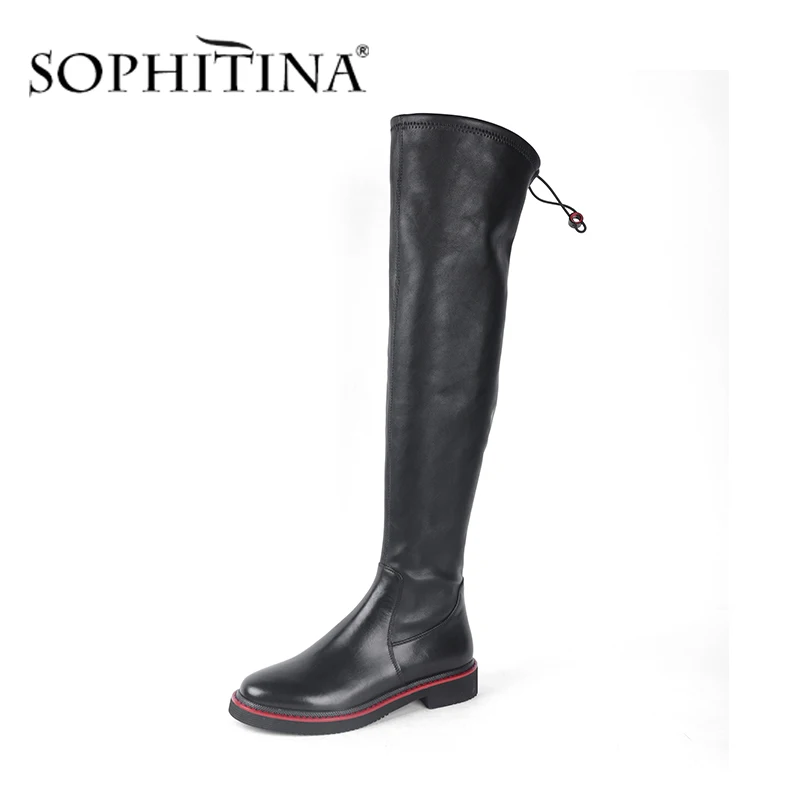 

SOPHITINA Women's Boots Over-The-Knee High Quality Cow Leather Fashion Zipper Elastic Strap Warm Plush Suede Ladies Boots PC665
