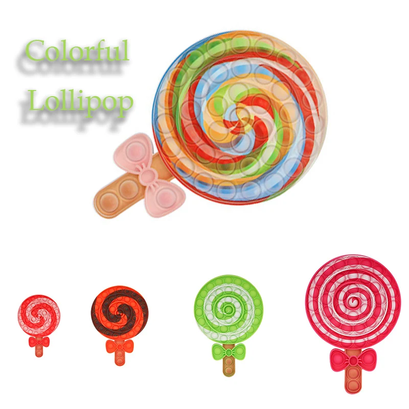 

New Giant Lollipop Fidget Toys Big Size Push Bubble Sensory Rainbow Toy Silicone Squeeze Anxiety Stress Reliever Adult Kid Gift