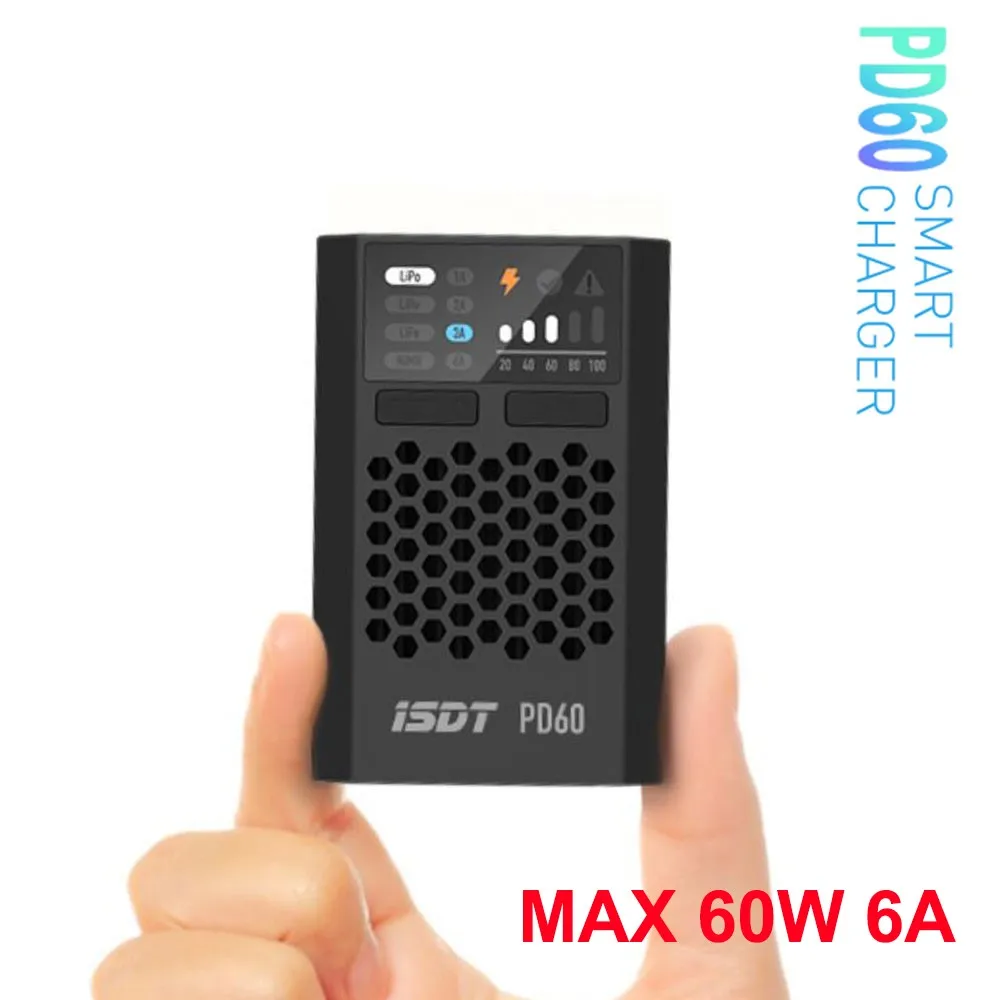 ISDT PD60 60W Lipo Battery Balance Charger Type-C Input For Lipo LiHV LiFe NIMH/Cd Battery For RC Car Racing Drone