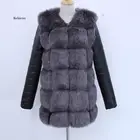 Новинка зимнее женское меховое пальто из искусственного серебряного лисьего меха толстые теплые пальто со съемными рукавами пальто из лисьего меха