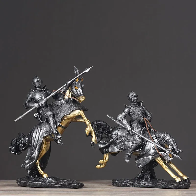 Nordic Retro Riding Warrior Art Sculpture Abstract Horse Figurine Resin Art&Craft Home Decoration Opening Gift R2618