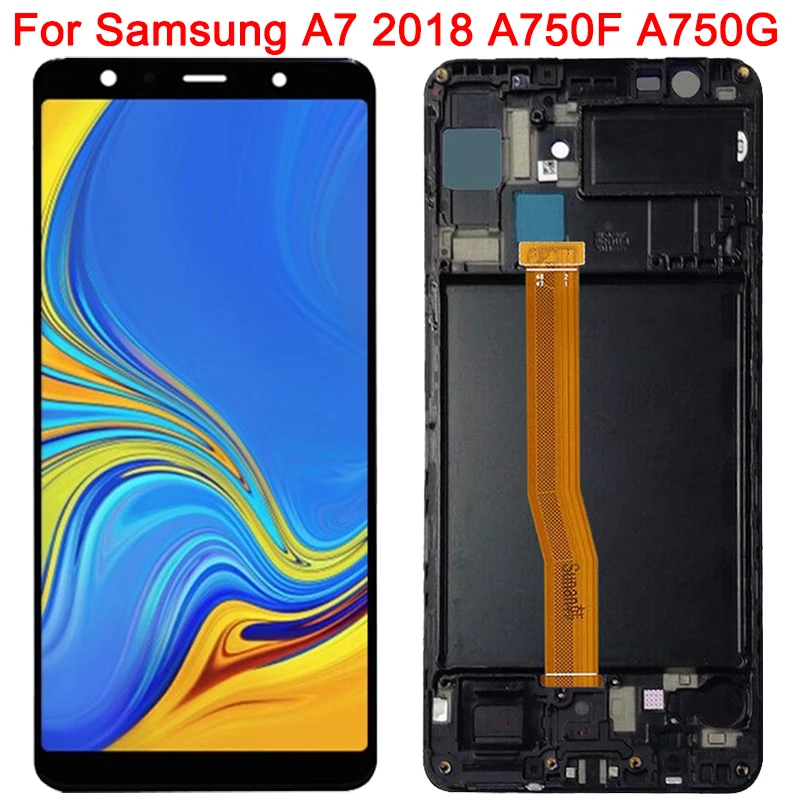 Дисплей с тачскрином 6 0 дюйма Super Amoled для Samsung Galaxy A7 2018 A750F ЖК дисплей рамкой SM A750FN