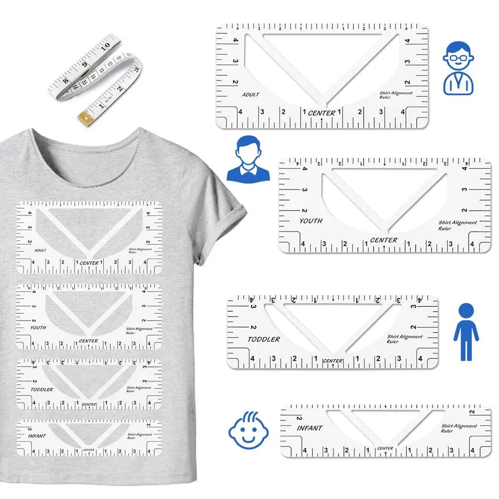 

4PCS T shirt Ruler Guide Tee Alignment Tool with 1 Soft Tape Measure #W0