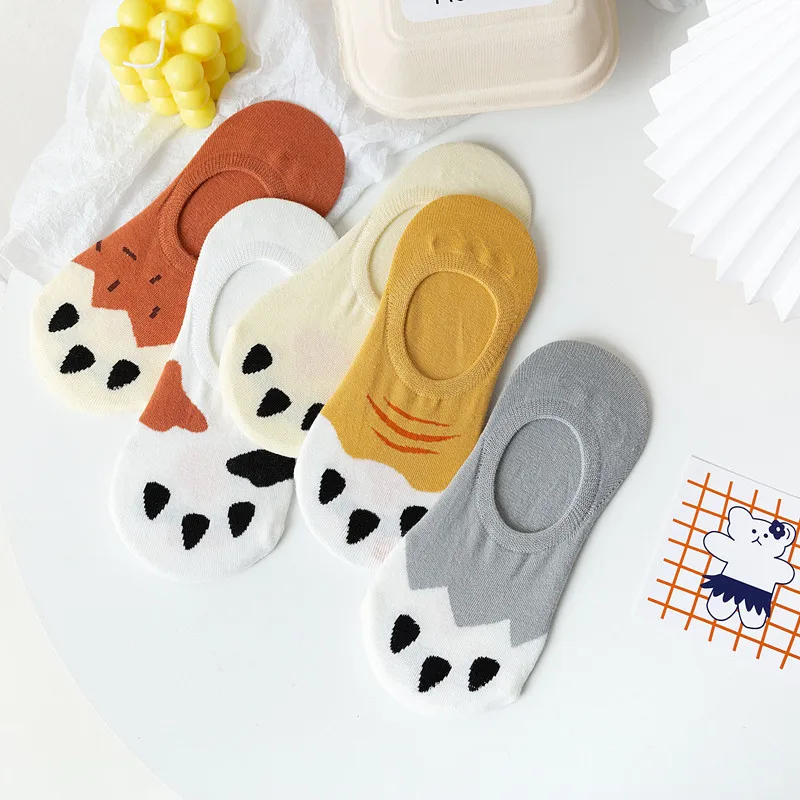 

Носки женские в Корейском стиле, милые невидимые носки-невидимки в стиле Харадзюку с животными, летние, 5 пар