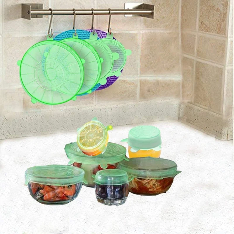 

6 Pack Silicone Stretch Lids, Reusable Silicone Food Cover for Bowl, Can and Container, Durable, Expendable