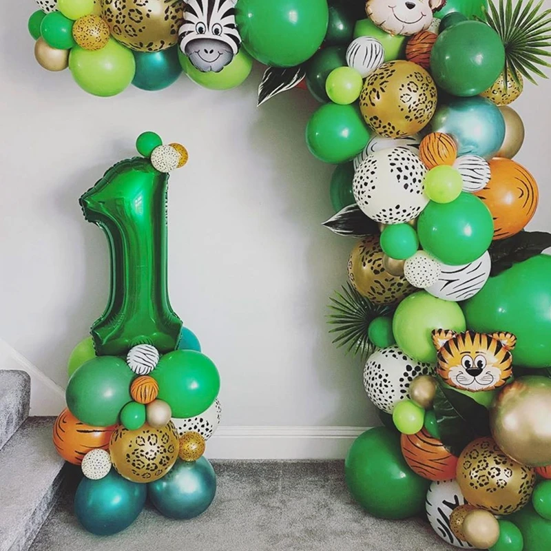 

Forest Jungle Animal Balloon Gold Number Globos Jungle Safari Birthday Party Kid 1 2 3 Year Birthday Balloons Baby Shower Decor
