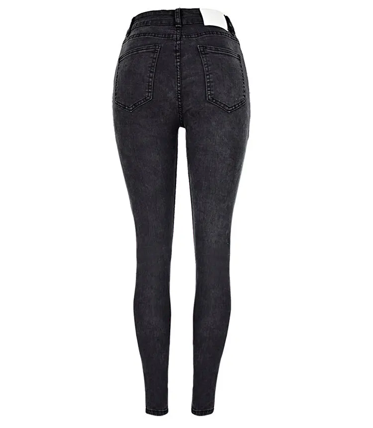 

Stretch Jeans High-Waist Pencil-Pants Woman Denim Button fiy Bleached DM001