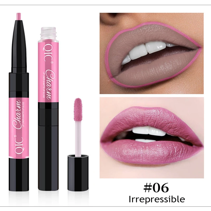 

Dual Double-end Lip Makeup Lipstick Pencil Pen Everlasting 2 in 1 Lip Liner Liquid Lipstick Set Star Beauty Cosmetics Lipstick