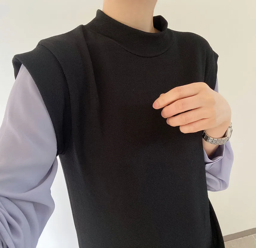 

ZCSMLL Korean vestido stand collar color contrast stitching fake two pieces of irregular Ruffle Dress 2021 spring fashion