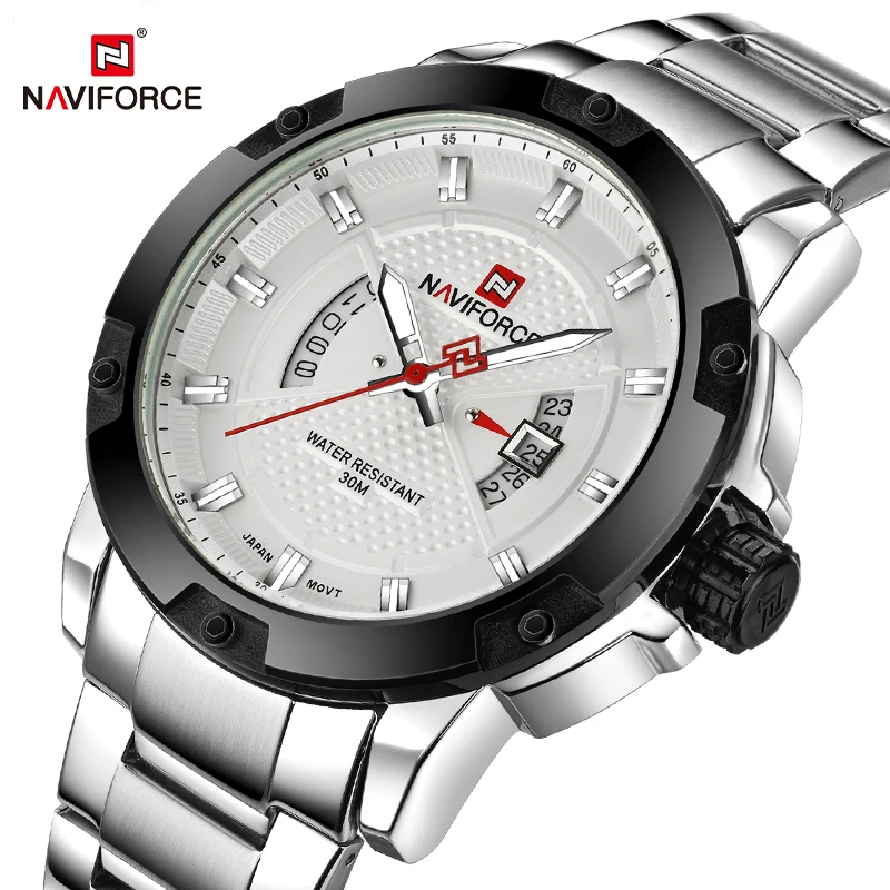 NAVIFORCE мужские часы Топ люксовый бренд для мужчин полная сталь Дата кварцевые часы Аналоговые водонепроницаемые спортивные армейские военные наручные часы