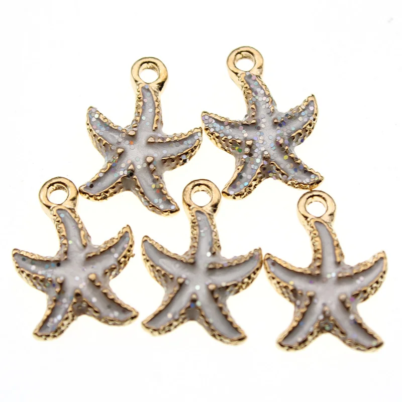 starfish white 10 шт цветные морские капли масла океана Морская звезда раковина Раковины Морская Эмаль Подвески DIY браслет ожерелье серьги ювелирные изделия DIY ремесло - Окраска металла: starfish white