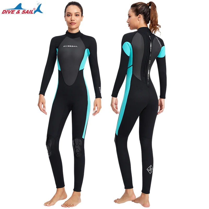 Full Wetsuit Women 3mm Wet Suits Neoprene Surfing Diving Snorkeling Long Sleeves Back Zip Thermal Swimsuit Snorkeling Scuba