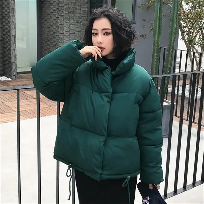green metal button Осенне-зимняя куртка женская парка s Mujer модное пальто свободная куртка со стоячим воротником Женская парка Теплая Повседневная Пальто размера плюс - Цвет: green metal button