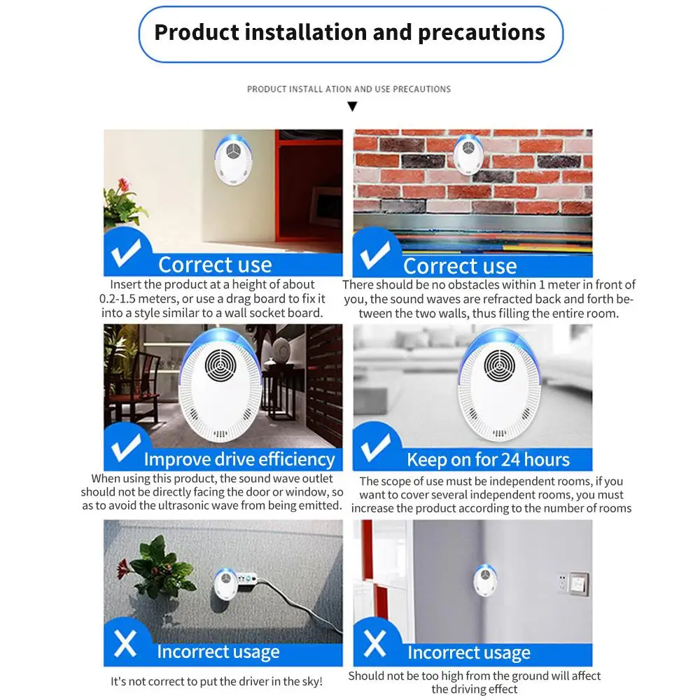 

Ultrasonic Mosquito Repellent Ultrasonic Pest Repeller Electronic Insect Spider Plug in Multi-Functional Effective Cockroach