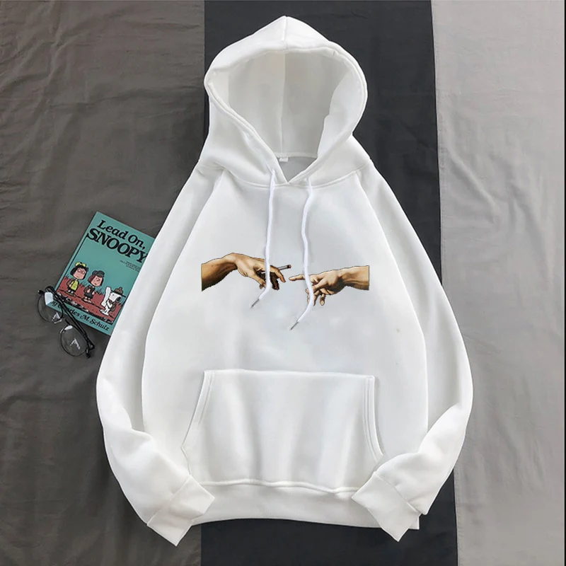 

Korean Style Warm Kawaii Womens Loose Sweatshirts Hand of God Print Hoodies Women Simple All-match Leisure Oversize Pullovers