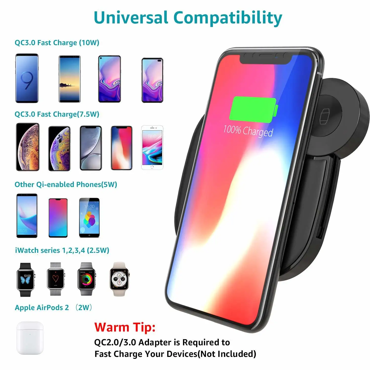 10 Вт 2 в 1 Беспроводное зарядное устройство для iPhone X XS Max Xr 8 Беспроводное зарядное устройство Подставка Qi быстрая зарядная станция для Apple Watch 4 3 2 1